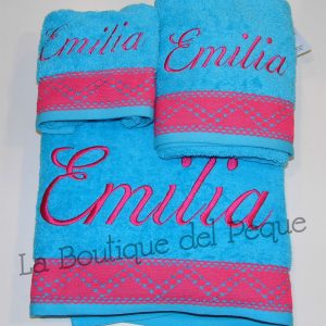 Juego Toallas personalizado Turquesa-Fucsia