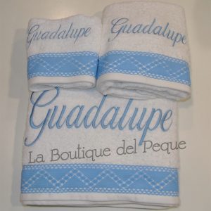 Juego Toallas personalizado Blanco-Celeste