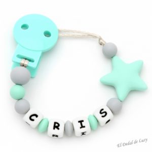 Chupetero Mordedor Personalizado de Silicona Estrella Mint