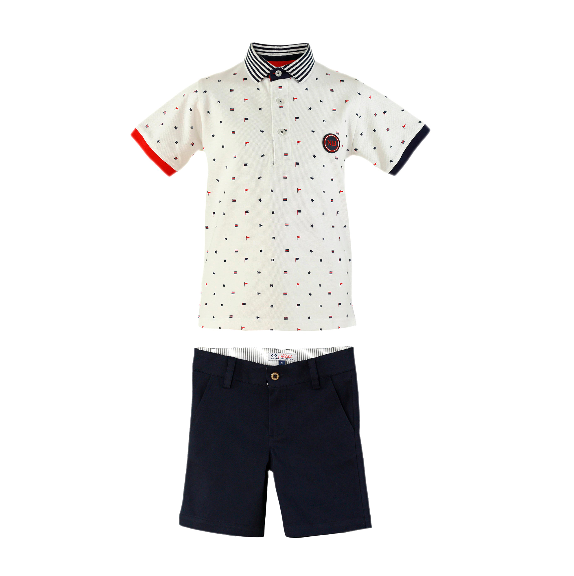 Conjunto Polo Blanco/Banderas+Pantalón Corto Marino Nelblu